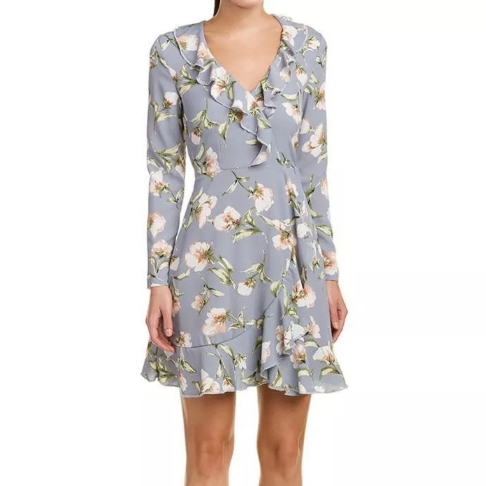 Floral Ruffle Dress NWT Blue Gray Color Size Small